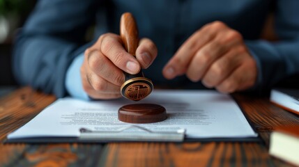 A man is stamping a document with a stamp