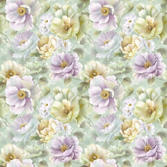 Floral variety color, form natural, seamless fabric pattern.