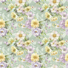 Floral variety color, form natural, seamless fabric pattern.