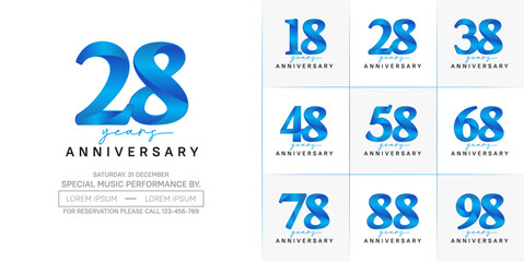 anniversary logotype set vector, blue and black color for special day celebration