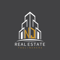 initial monogram logo for real estate with building shape creative design	
