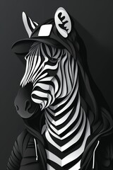Zebra in hoodie urban style paper cut art.