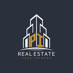 Obraz premium initial monogram logo for real estate with building shape creative design 