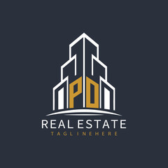 initial monogram logo for real estate with building shape creative design	
