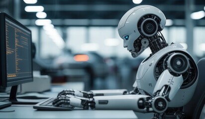 Fototapeta premium robots are working using computers