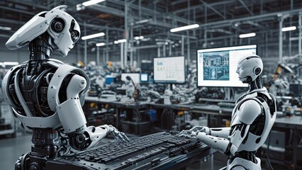 Fototapeta premium robots are working using computers