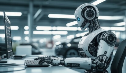 Fototapeta premium robots are working using computers