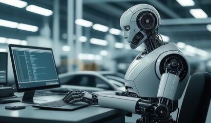 Fototapeta premium robots are working using computers