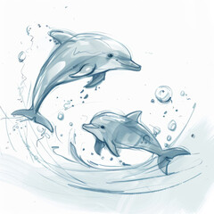 Obraz premium Animation concept character sketch of a mother dolphin and calf