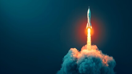 Dramatic Top Perspective of Powerful Rocket Launch with Vibrant Smoke and Fiery Flames