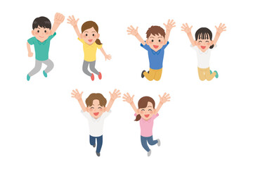 ジャンプしているポロシャツの人　男女セット