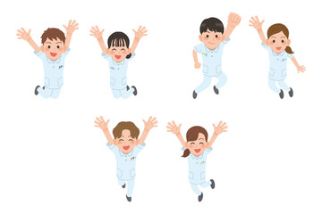 ジャンプしている看護師　男女セット