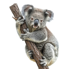 Cute koala hugging a tree branch on transparent background clipart