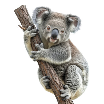 recommend clip art: Cute koala hugging a tree branch on transparent background clipart