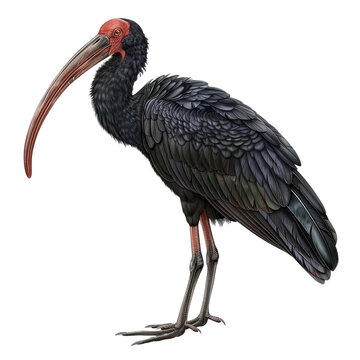 recommend clip art: Black ibis standing with long curved beak on transparent background clipart