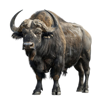 Majestic water buffalo standing with large horns on transparent background clipart