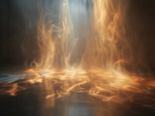 Golden flames rising dramatically in a dark setting, creating a powerful and intense visual effect.