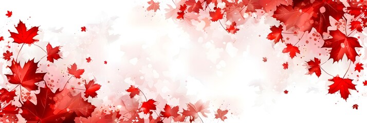 Canada day background design of maple leaves and firework with line frame on white background vector illustration