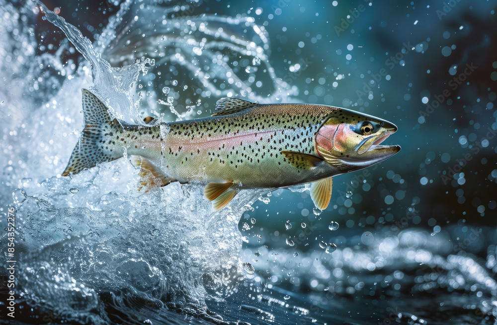 Wall mural A rainbow trout leaping out of the water