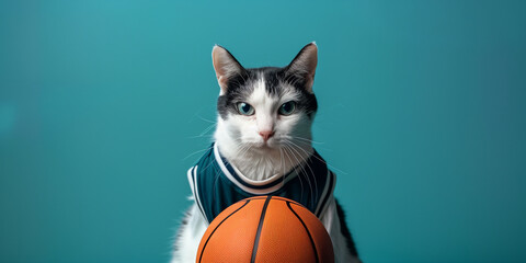 Kitten with Basketball in Sports Jersey
