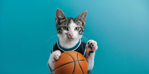 Kitten in Basketball Jersey Holding Ball
