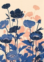 Blue and Pink Floral Abstract Painting