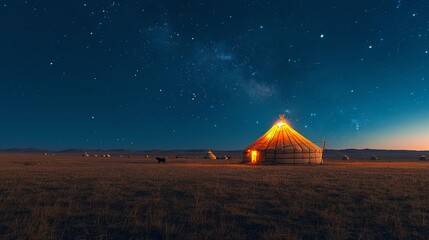 On a night over the Hulunbuir Grasslands, the vast plains stretch to the horizon under a star-filled sky, unobstructed by clouds