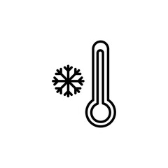 Thermometer and snowflake line icon, Cold winter weather sign flat black trendy style illustration on white background..eps