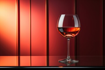 Wine glass on red background with light