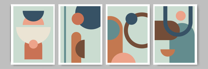 Minimalist flat shapes design boho wall art with neutral color palettes warm bohemian