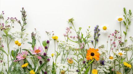 Summer beautiful flowers on white background. 