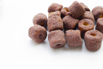 Corn snack chocolate flavor on white background