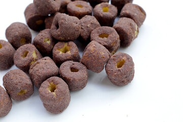 Corn snack chocolate flavor on white background