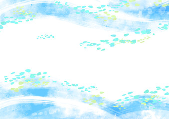 波や風の水彩フレーム上下