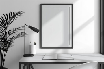 Empty Frame Mockup A4 Paper Modern Office Closeup