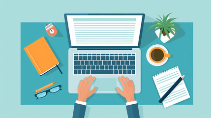 A person writing a blog post on a computer. Writing Blog