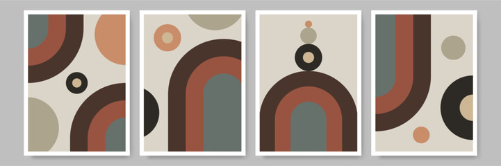 Retro boho design art prints set. Printable Bauhaus modern contemporary wall art