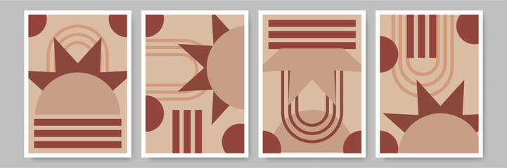 Abstract boho posters contemporary background set bohemian aesthetic minimalist wall decor vector