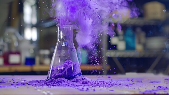 Chemical demonstration Potassium permanganate powder on wood surfaces for teaching combustion reactions in education and scientific settings