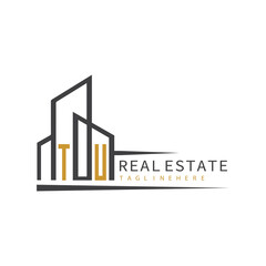 initial monogram logo for real estate With building and home shape creative design.
