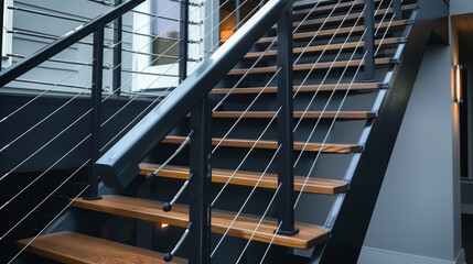 Dark gray metal hand railings
