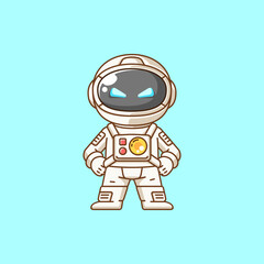 Cute astronaut pose kawaii chibi character mascot illustration outline style