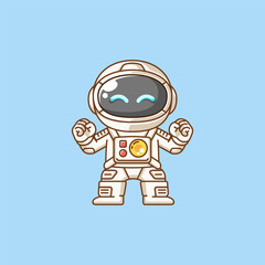 Cute astronaut shout spirit kawaii chibi character mascot illustration outline style