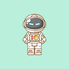 Cute astronaut serious kawaii chibi character mascot illustration outline style design