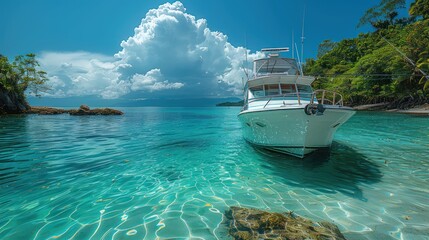 Luxury Yacht Anchored in Pristine Tropical Waters