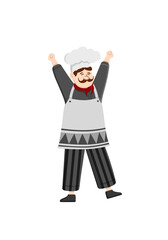 Happy funny chef mascot design. Cute chef cooks in uniform preparing food.