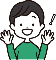 笑顔で驚いている男の子の上半身のアイコンイラスト素材