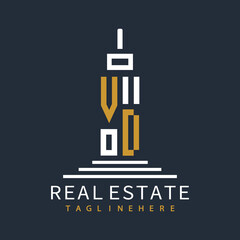 initial monogram logo for real estate with building shape creative design