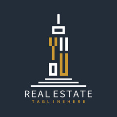 initial monogram logo for real estate with building shape creative design