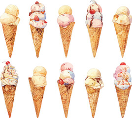 ice cream cone watercolor clipart	